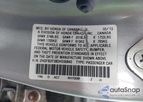 2013 Honda Civic Lx from USA, damaged, VIN 2HGFB2F58DH556840